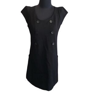 Paris France Comptoir Des Cotonniers Black Double Button Cap Sleeve Dress Size 4